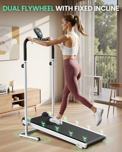 AKLUER Dual Flywheel Manual Treadmill - Foldable Non-Electric for Home/Gym - Image 3