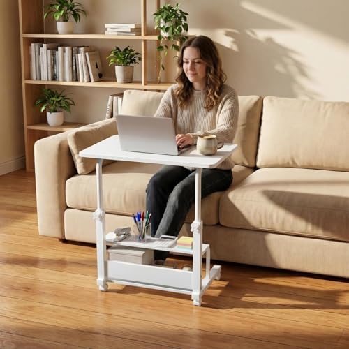 WINAZ Small Portable Laptop Rolling Desk - 32" Mobile Kids Desk with Wheels for Small Spaces, White，31.5" - Image 2