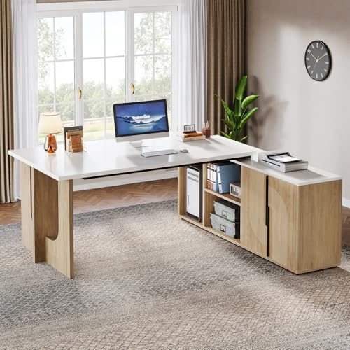 Tribesigns 74.8 Inch Executive Desk, L-Shaped Office Desk with Cabinet - Image 3