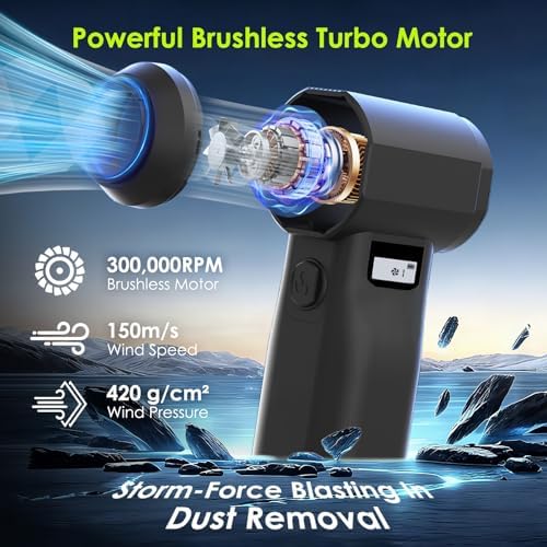 Electric Compressed Air Duster, 300,000RPM Cordless Air Blower for Dust Removal, Duster/Vacuum 2-in-1 with 10 Speeds, 20000mAh Rechargeable & 5 Nozzles Dust Blower for PC, Keyboard, Car, Outdoor - Image 2