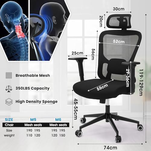 Monhey Black Office Chair, Ergonomic Office Chair, Home Office Desk Chair for Big and Tall People, Computer Chair with Adjustable Headrest, Lumbar Support, Flip-Up Arms, PU Wheels (03black) - Image 2