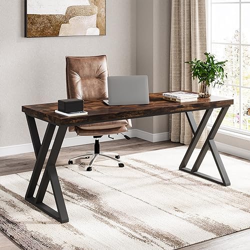 Tribesigns Writing Computer Desk, 55 inch Heavy Duty Study Desk with Z-Shaped Metal Leg, Modern Simple Home Office Computer Desk, Rustic Brown by Tribesigns