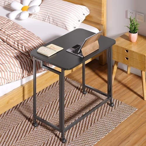 4NM 23.6" Mobile Small Rolling Computer Desk, Folding Laptop Cart Table with Wheels, Portable Office Desk for Small Space Couch Bed - All Black - Image 2