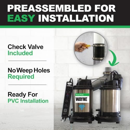 WAYNE WBPS50 1/2 HP Smart Sump Pump System – Primary & Battery Backup Ready, Smart Monitoring & Alerts, 5,100 GPH, Stainless Steel and Cast Iron, 5-Year Warranty - Image 3