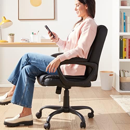 Amazon Basics Classic Puresoft PU Padded Mid-Back Office Desk Chair with Armrest, Easy Assembly, Sturdy Metal Base, Wheels, 275lb Support, 26"D x 23.75"W x 42"H, Black - Image 2