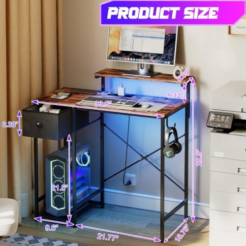 X-cosrack 33.5" Small Gaming Desk with LED Lights & Outlets, Monitor Stand - Image 3
