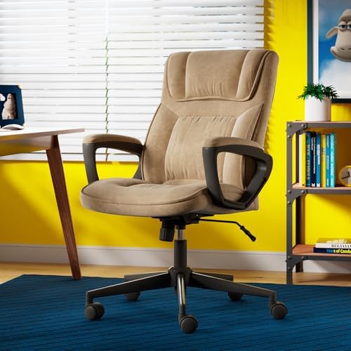 Serta® Hannah Executive Home Office Desk Chair, Ergonomic Mid-Back with Lumbar Support, Firm Seat Cushion, Layered Body Pillows, Padded Armrests, Swivel Base, Easy Assembly, Microfiber, Beige - Image 2
