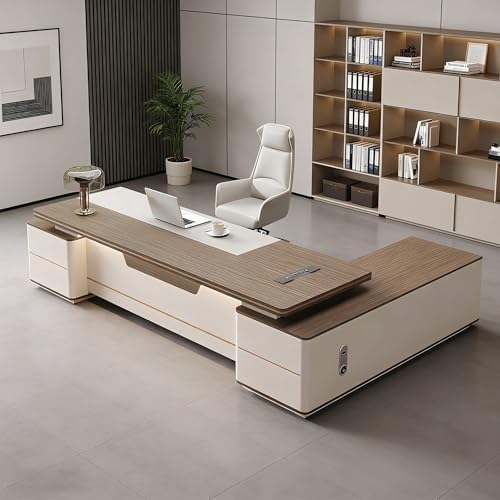 L Shaped Executive Desk with Drawers & Storage, Modern Wood Executive Office Desk Computer Table for Home Office Furniture Setup, Management Workstation for Workplace or Office(D-Left, L2.2M/86IN) by Unknown