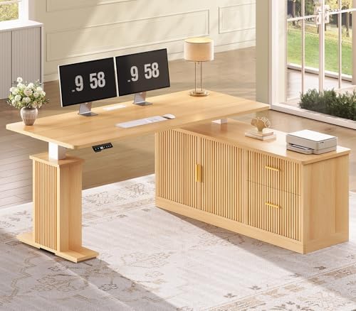 SEDETA Fluted L Shaped Executive Electric Standing Desk with Drawers by SEDETA