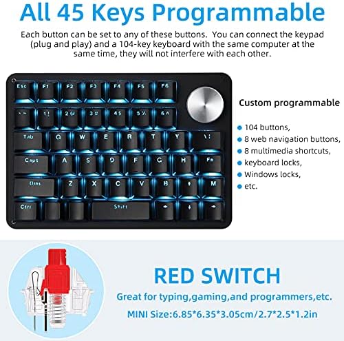 Koolertron One-Handed 45-Key Programmable Macro Keypad, Red Switch - Image 2
