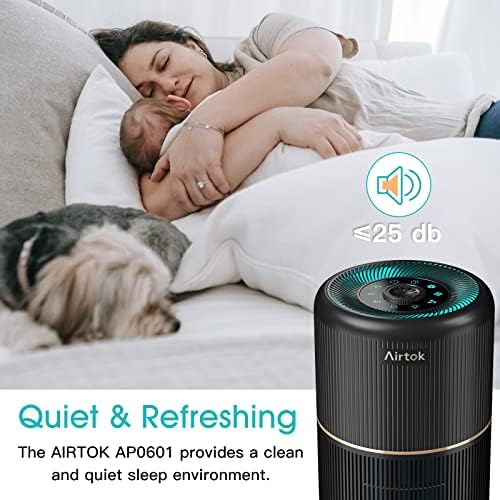 AIRTOK 2 Pack Air Purifier for Home Bedroom, Office Desktop Air Cleaners with 12pcs Fragrance Sponge, H13 HEPA Filter, 4 Stage Filtration up to 376 sqft Black Available for California - Image 3
