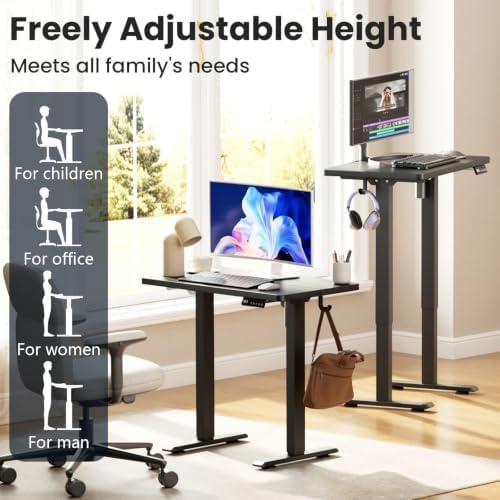 32x19“ Electric Standing Desk, Small Desk Adjustable Height Black - Image 4