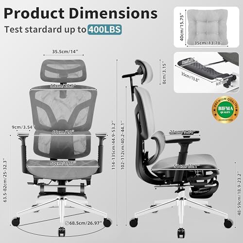 Ergonomic Office Chair with Footrest 4-Level Adjustable Lumbar Suppor - Image 2