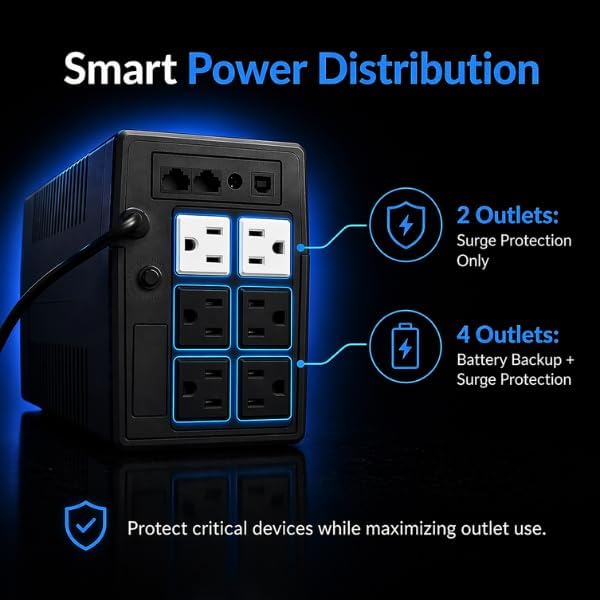 SKE SK425 425VA/240W UPS Battery Backup & Surge Protector - Uninterruptible Power Supply with LCD Display, AVR Voltage Regulation, 6 Outlets, Backup Power for PC, Router, NAS & Home Office - Image 4