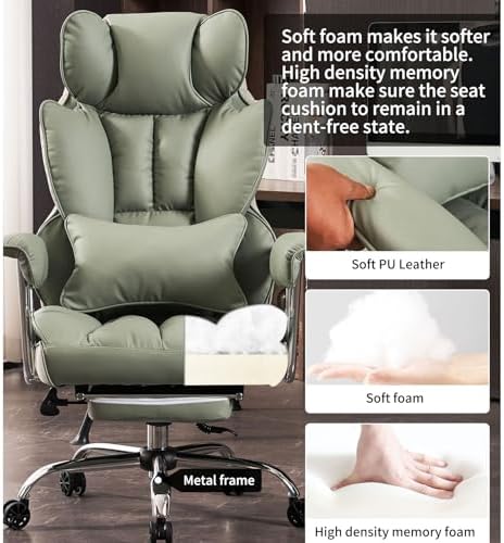 Efomao Big and Tall Office Chair 400lbs - Executive Office Chairs with Footrest, Heavy-Duty PU Leather Computer Chair for Heavy People, Light Green Home Office Desk Chairs - Image 5
