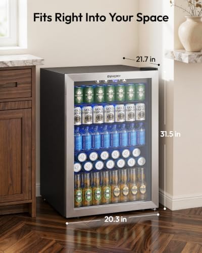 EUHOMY 145 Can Mini Fridge, 4.5 Cu.ft Beverage Refrigerator with Glass Door - Image 5