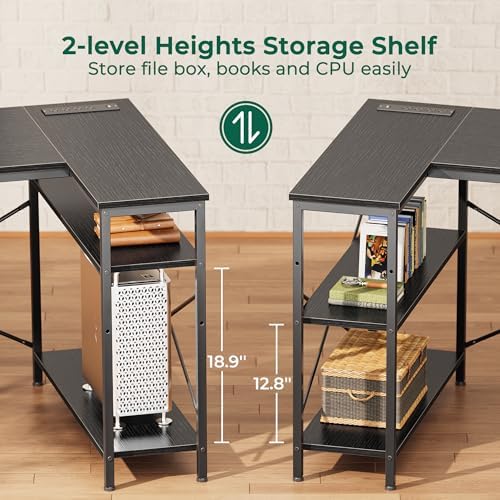 Huuger L Shaped Office Desk with Power Outlets & 3 Drawers - Image 3