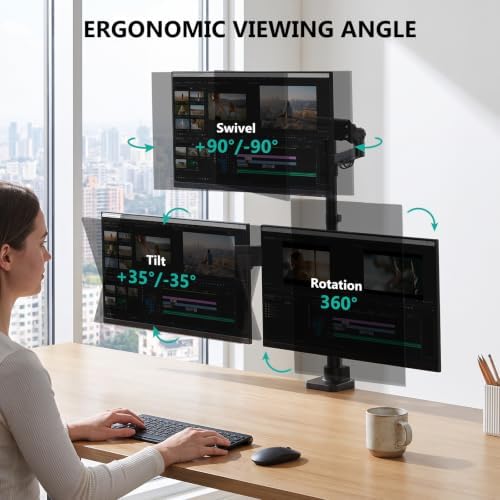 WALI Stacked Triple Monitor Mount for 13-42 inch Curved Screen, Max 26.4lbs - Image 3
