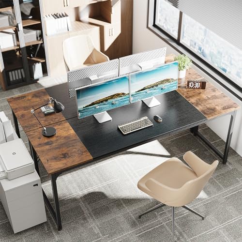 Huuger 78.7 Inch Office Computer Desk with Storage, Writing Work Desk for Home Office, Study, Gaming, Long Simple Desk, Large Legroom, Metal Frame, Rustic Brown and Black - Image 2