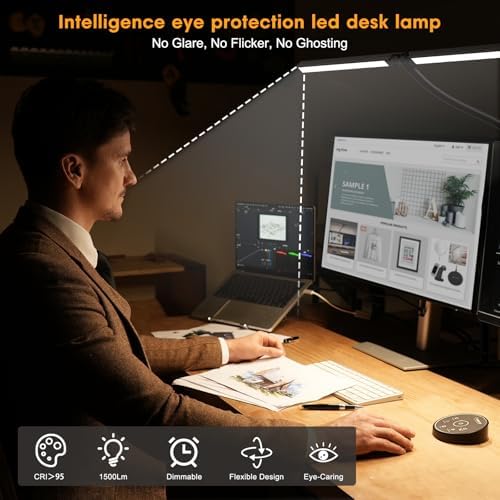 Pzloz Led Desk Lamp for Office Home - Eye Caring Architect lamp with Clamp,Dual Screen Computer Monitor Work Smart Light: 24W 5 Color Flexible Adjustable Lighting Table Lamp for Study Drafting - Image 4