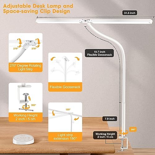 Pzloz Led Desk Lamp for Office Home - Eye Caring Architect lamp with Clamp,Dual Screen Computer Monitor Work Smart Light: 24W 5 Color Flexible Adjustable Lighting Table Lamp for Study White - Image 5