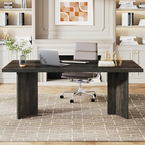 Tribesigns 63-inch Executive Desk, Vintage Office Computer Desk with Large Tabletop, Farmhouse Wood Writing Conference Table Workstation for Home Office, Study, Dark Gray - Image 4