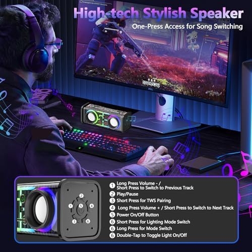 Mr IRONSTONE Gaming Desk with LED Lights and Speakers, L Shaped Desk Corner with Cup Holder & Headphone Hook, Computer Desk Home Office Desks with Monitor Stand, Carbon Fiber Surface, Black 51 Inch - Image 5