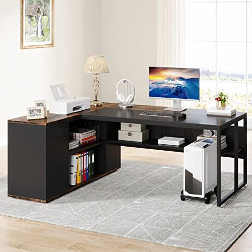 Tribesigns 71 inch Executive Desk, L Shaped Desk with Cabinet Storage - Image 6