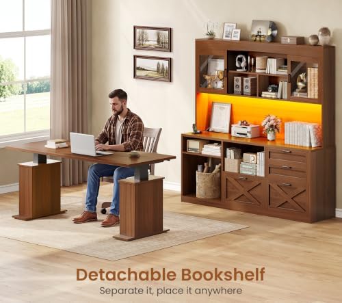 SEDETA 69" L Shaped Standing Desk with 4 Drawers, Storage Bookshelf - Image 4