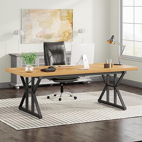Tribesigns 70.8-Inch Executive Desk, Large Computer Office Desk Workstation, Modern Simple Style Laptop Desk Study Writing Table Business Furniture for Home Office (Light Walnut/Black, 70.8 Inch) by Tribesigns