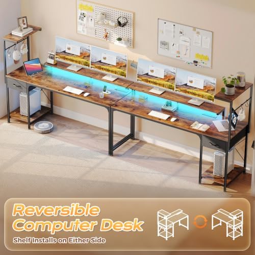 PRAISUN 63 Inch Gaming Desk with LED Lights & Power Outlets - Image 4
