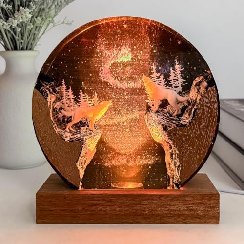 Wolf Resin Lamp, Handmade Snow Mountain Resin Night Light for Home Decor - Image 3