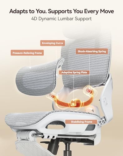 SIHOO B100 Pro Ergonomic Office Chair with Adaptive Lumbar Support, Computer Chair with Dual-Back, Desk Chair with 360° Rotatable & Flip-Up Armrests, 3D Wide Headrest, 2 Packs, Light Grey - Image 4