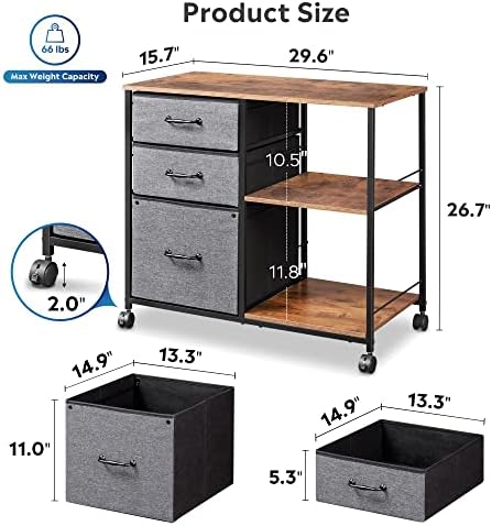 DEVAISE 3 Drawer Mobile File Cabinet, Fabric Lateral Filing Cabinet - Image 3