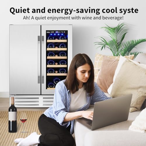 24 Inch Wine and Beverage Refrigerator, Dual Zone Wine Beverage Cooler, Built-in/Freestanding Beer and Wine Fridge with a Powerful Compressor, 20 Bottles and 88 Cans Capacity - Image 5