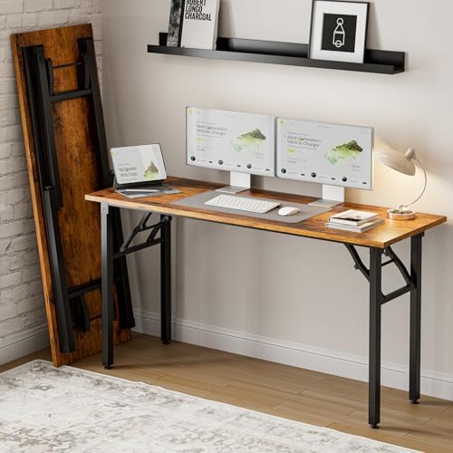 Frylr Small Folding Computer Desk – Portable 55.1 Inch Foldable Laptop Table, Collapsible and Compact for Easy and Fast Setup, Lightweight for Small Spaces, Home Craft and Study Use, Rustic Brown by Frylr
