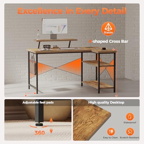 Mericonia 48 in Corner Desk with Monitor Stand, Small L Shaped Gaming Desk - Image 6