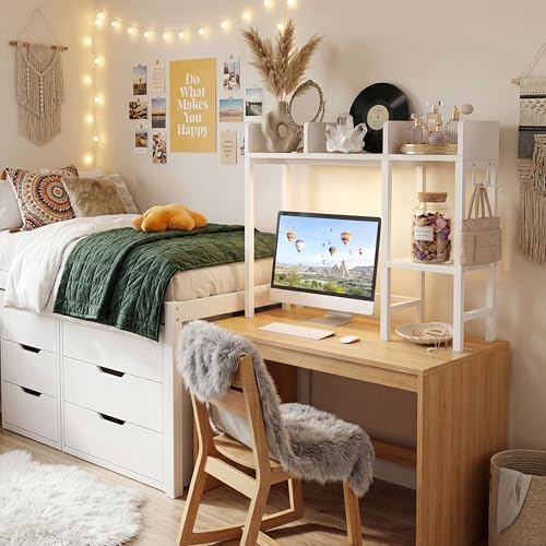 BOLUO Desk Hutch Dorm Room, Desktop Bookshelf for Computer Desk 37" Hutch Organizer Tabletop Storage Rack for College Essentials Home Office White - Image 2