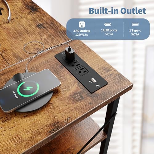 DUMOS Corner Gaming Desk with Power Strip, Storage Shelves - Image 4