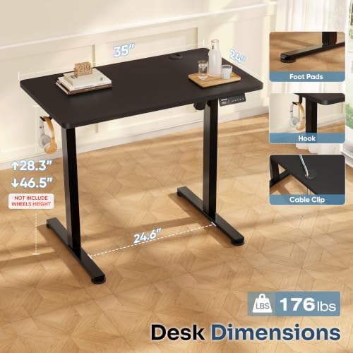 Monomi 35" x 24" Small Electric Standing Desk,Whole Piece Desktop,Black - Image 2