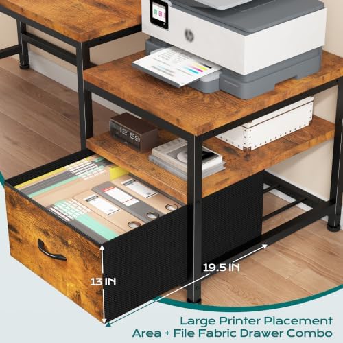 EnHomee 56.5" Office Desk with Drawers & Printer Space for Home Work,Brown - Image 4