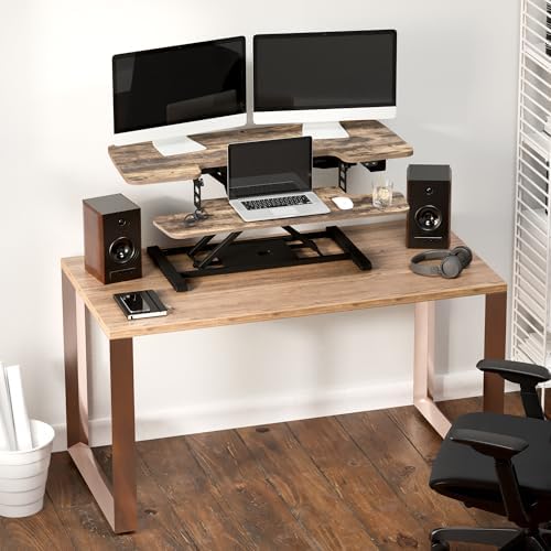 FLEXISPOT 40 inch Electric Motor Desk Converter, Sit to Stand Monitor and Laptop Workstation, Height Adjustable Riser with Wide Keyboard Tray, Rustic Color - Image 2