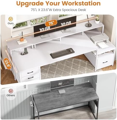 SEDETA 75'' Large Home Office Desk with 5 Drawer, Power Outlet, File Drawer - Image 5
