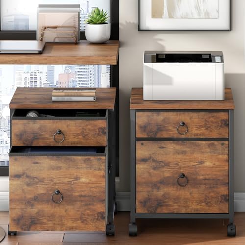 HOOBRO File Cabinet, 2-Drawer Vertical Mobile Office Cabinet, Rolling Printer Stand, for A4/Letter Size Files, Nonwovens Drawer, for Home Office, Rustic Brown BF21WJ01 - Image 4