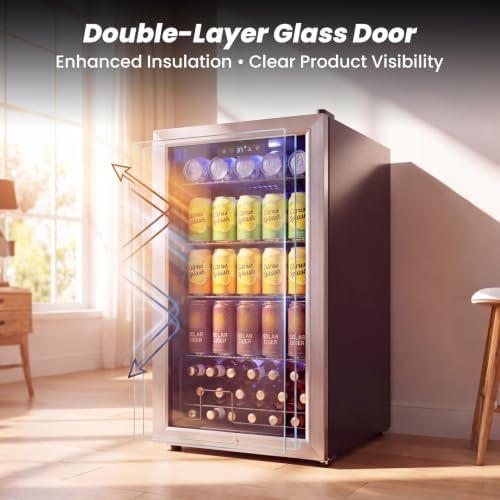 Velivi Beverage Refrigerator, 3.2 Cu.Ft. Mini Fridge with Glass Door - Image 5