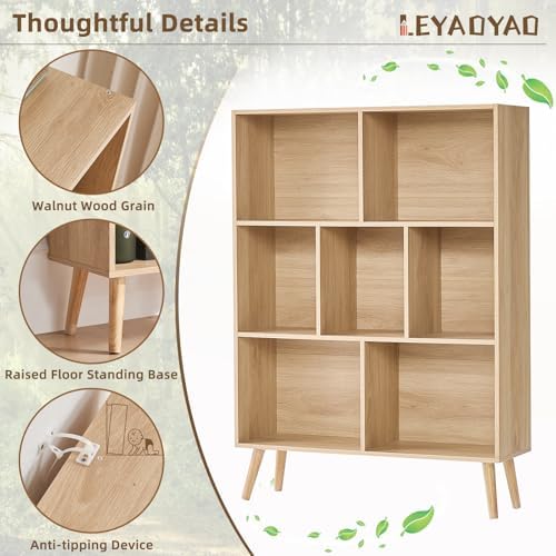 LEYAOYAO Cube Bookshelf, Mid-Century Modern Book Shelf with Legs,Light Wood - Image 7