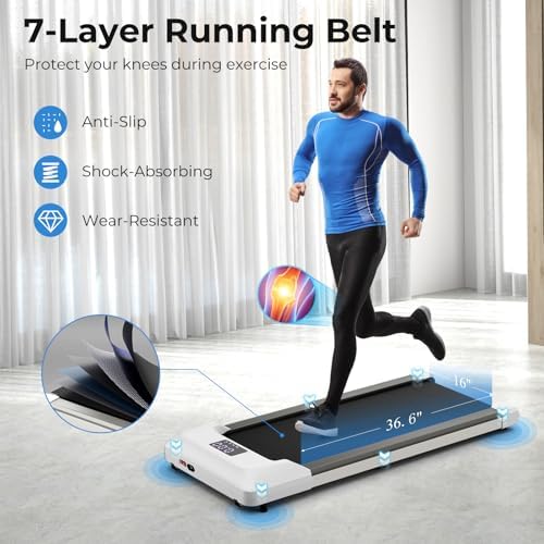 GYMAX Walking Pad, 2.25HP Under Desk Treadmill with LED Display, Remote Control & 7-Layer Belt, Compact Portable Jogging Running Machine for Home Office Small Space - Image 2