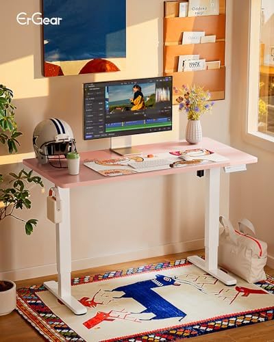 ErGear Height Adjustable Electric Standing Desk, 48 x 24 Inches Sit Stand up Desk, Memory Computer Home Office Desk, Pink - Image 2