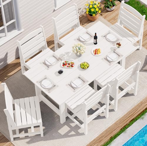 SERWALL Armless Outdoor Dining Set, Patio Dining Set for 6, White by SERWALL