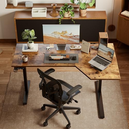 Agilestic 59 x 35 Inch Corner L Shaped Electric Standing Desk, Rustic Brown - Image 2